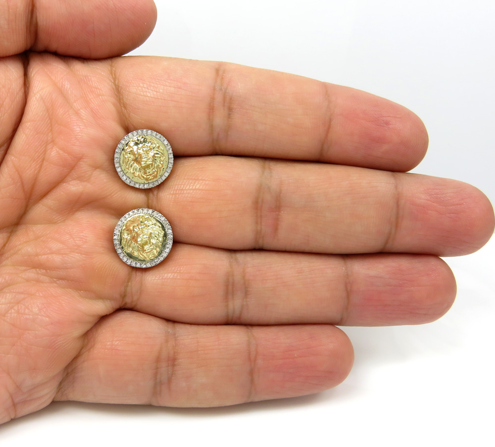10k yellow gold lion diamond halo earrings 0.16ct 