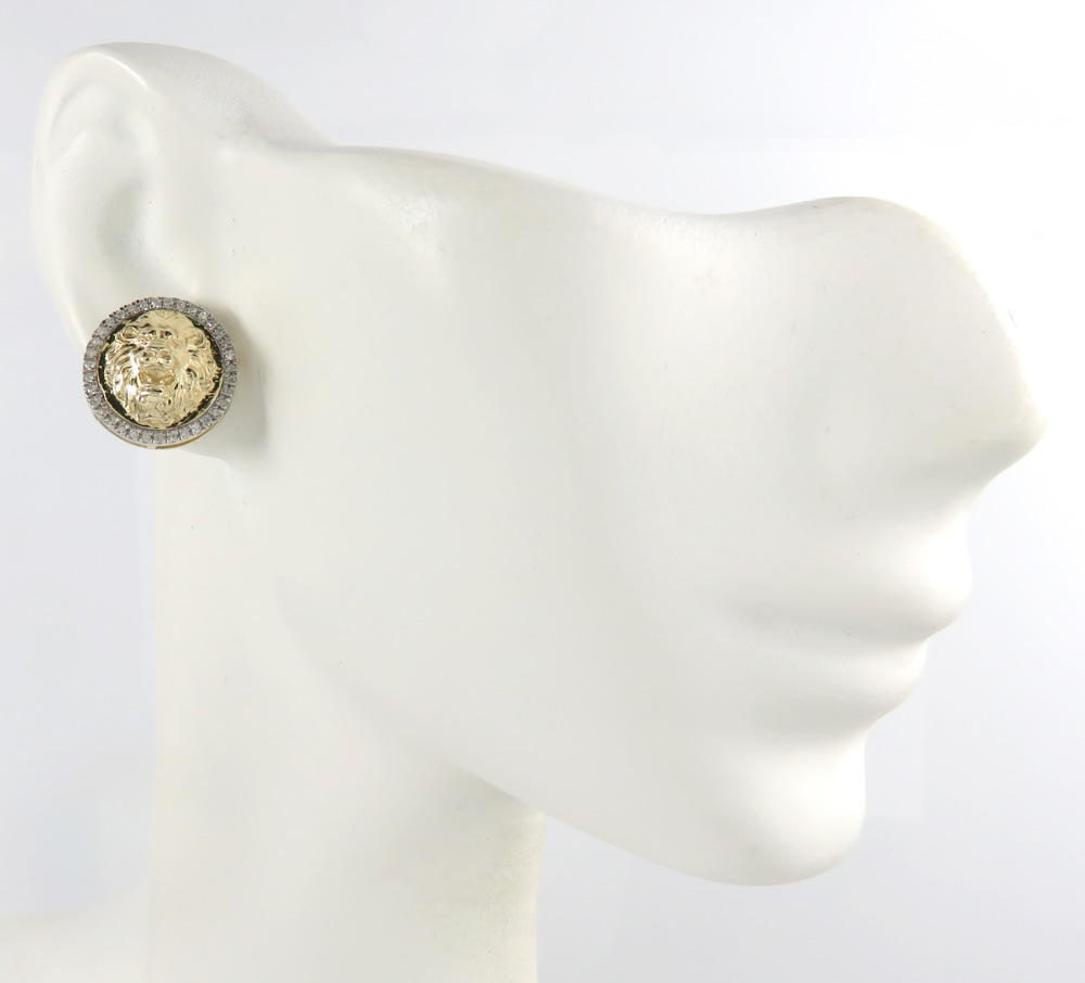 10k yellow gold lion diamond halo earrings 0.16ct 