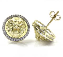 10k yellow gold lion diamond halo earrings 0.16ct 