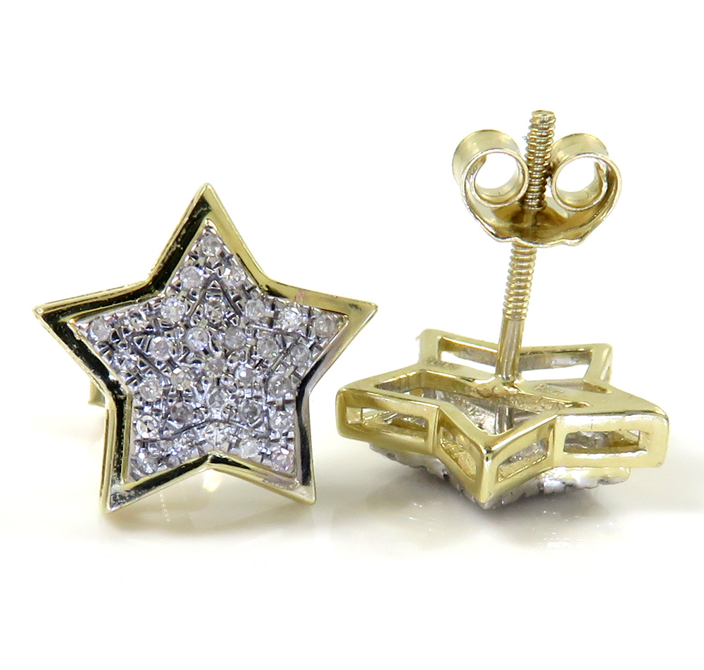 10k yellow gold diamond layered star earrings 0.15ct - Image 2