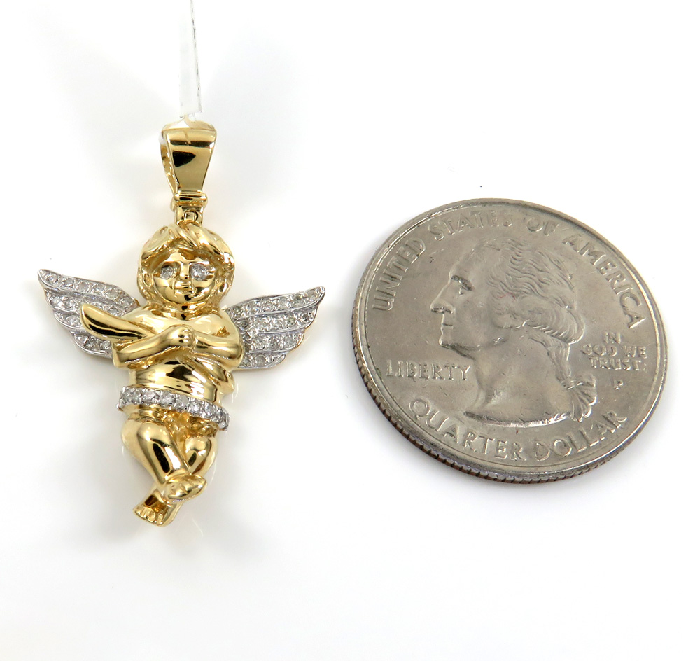 14k yellow gold small diamond praying angel pendant 0.18ct - Image 2