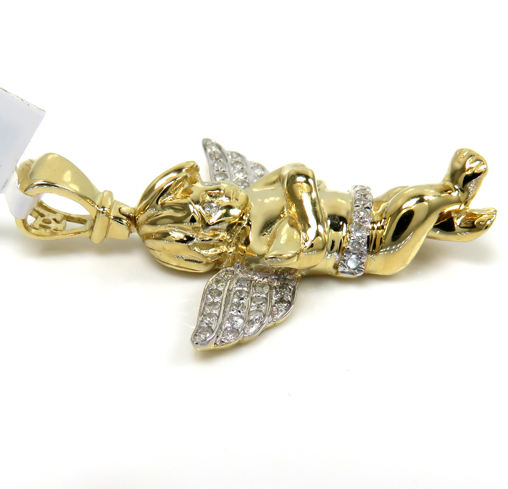 14k yellow gold small diamond praying angel pendant 0.18ct