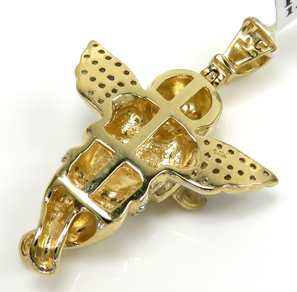 14k yellow gold small diamond praying angel pendant 0.18ct