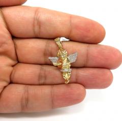 14k yellow gold small diamond praying angel pendant 0.18ct