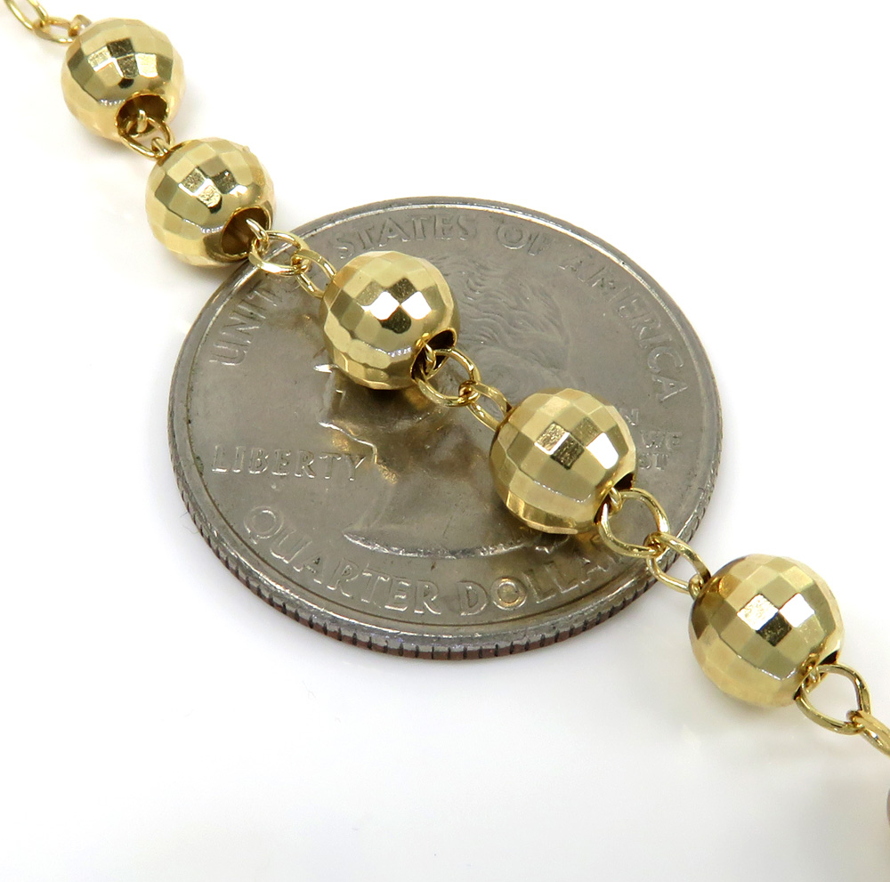 10k yellow gold disco ball bead rosary chain 26 inch 6mm 