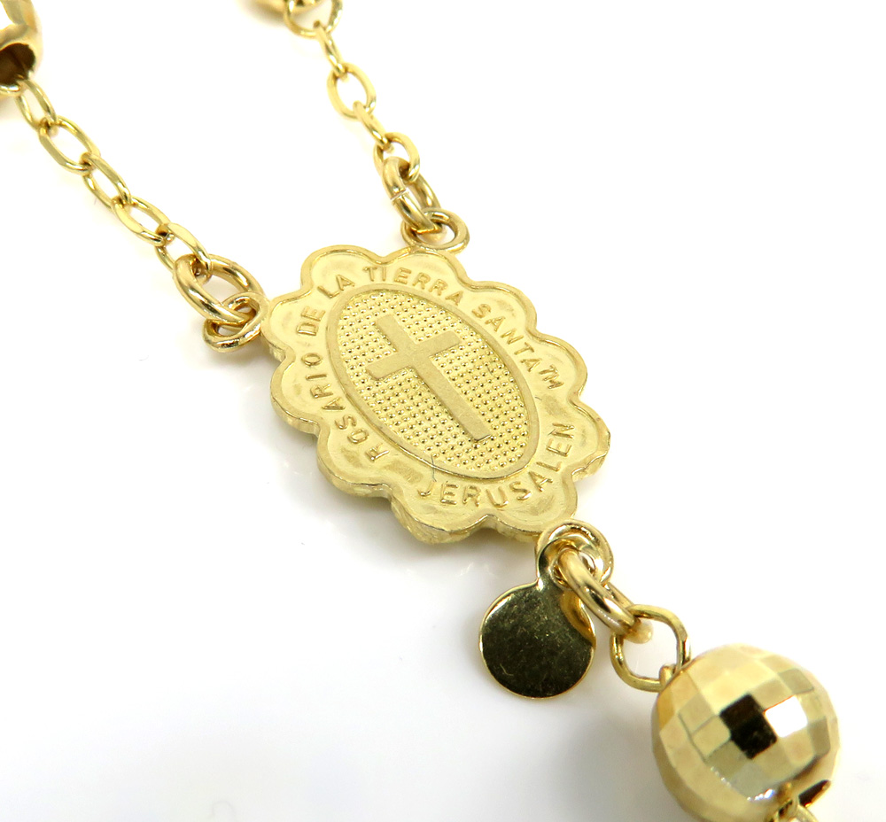 10k yellow gold disco ball bead rosary chain 26 inch 6mm - Image 4