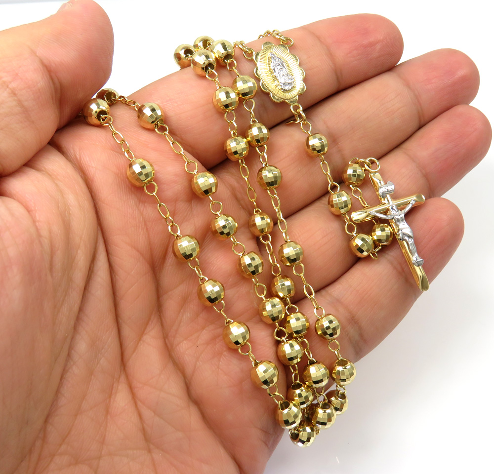 10k yellow gold disco ball bead rosary chain 26 inch 6mm - Image 6