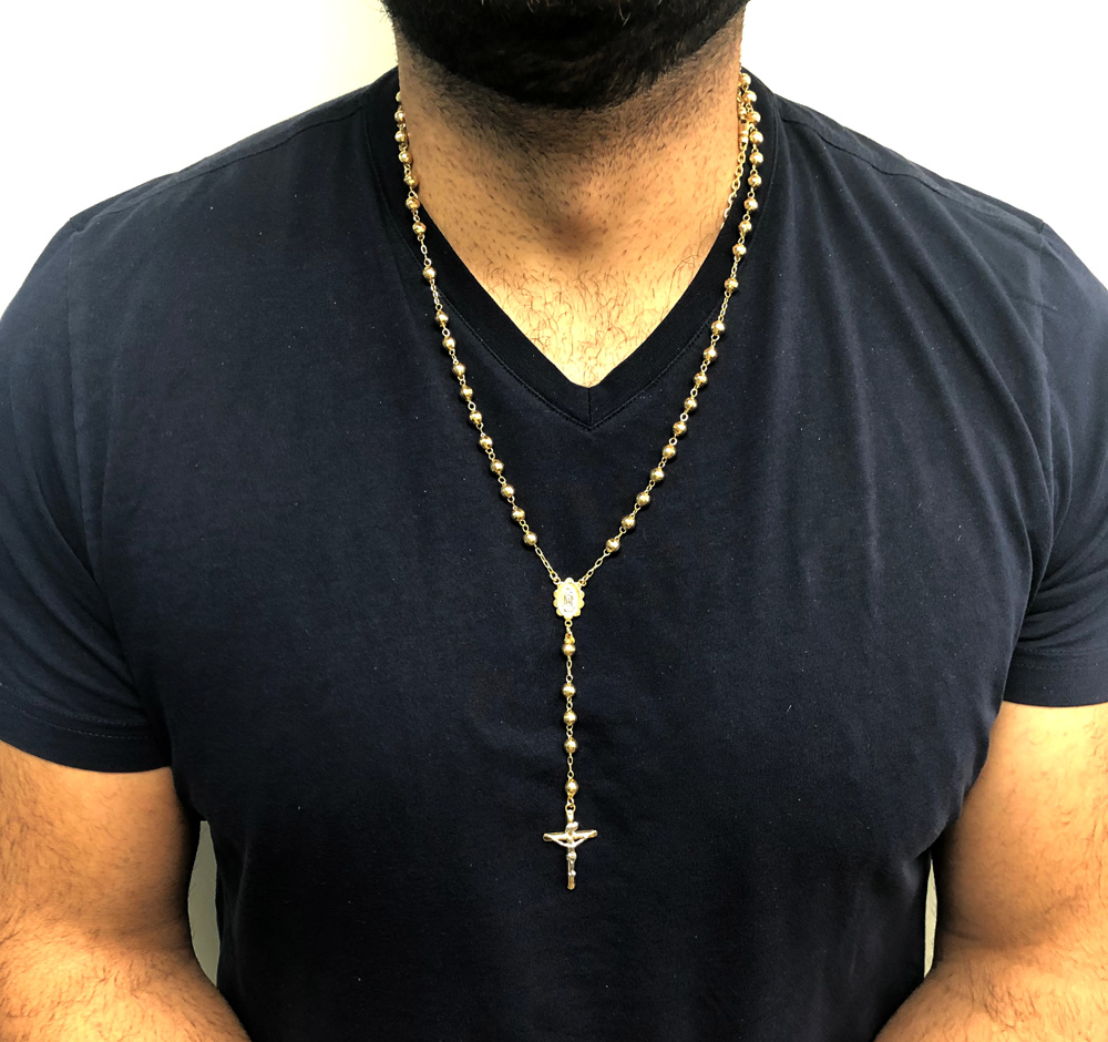 10k yellow gold disco ball bead rosary chain 26 inch 6mm - Image 7