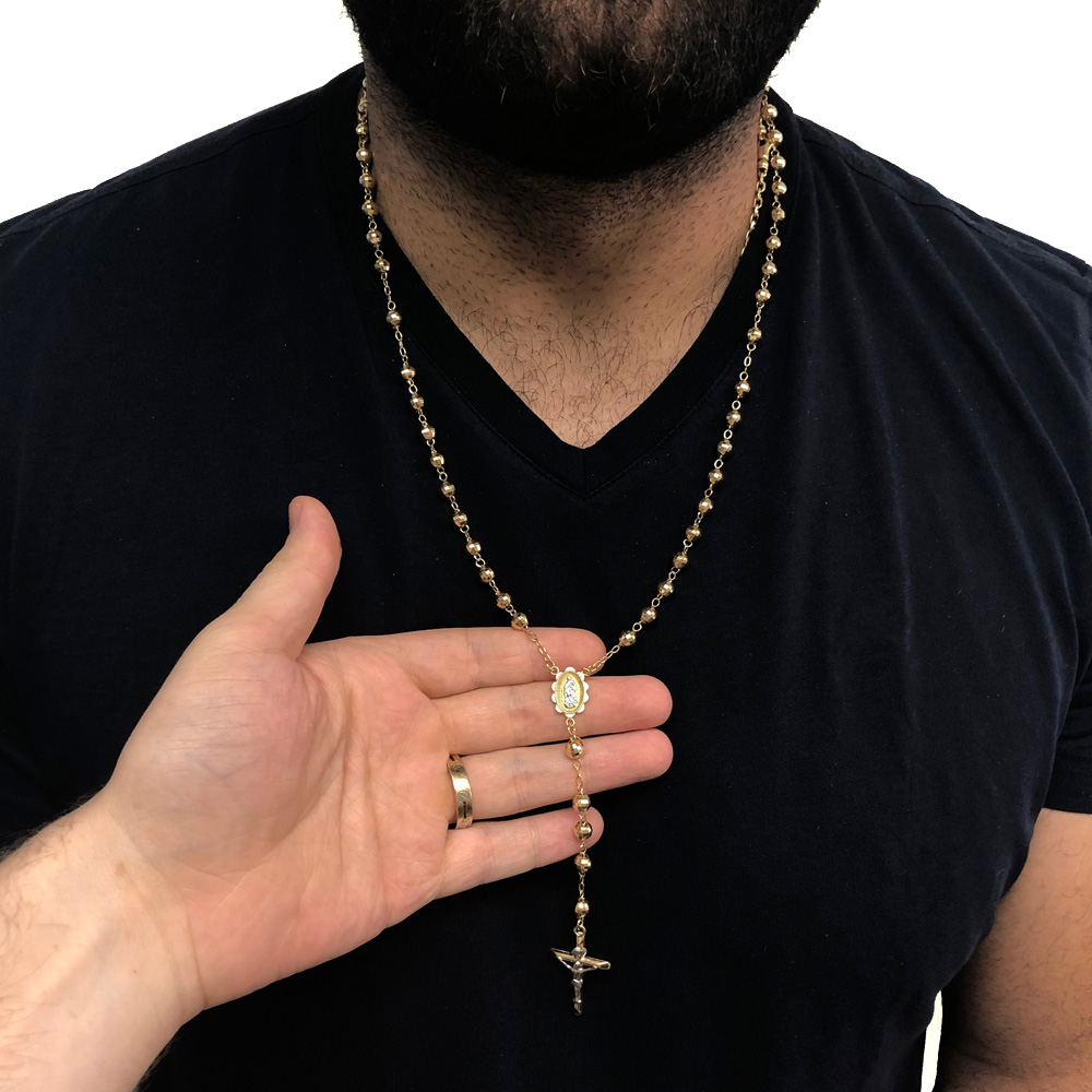 10k yellow gold disco ball bead rosary chain 26 inch 6mm - Image 8