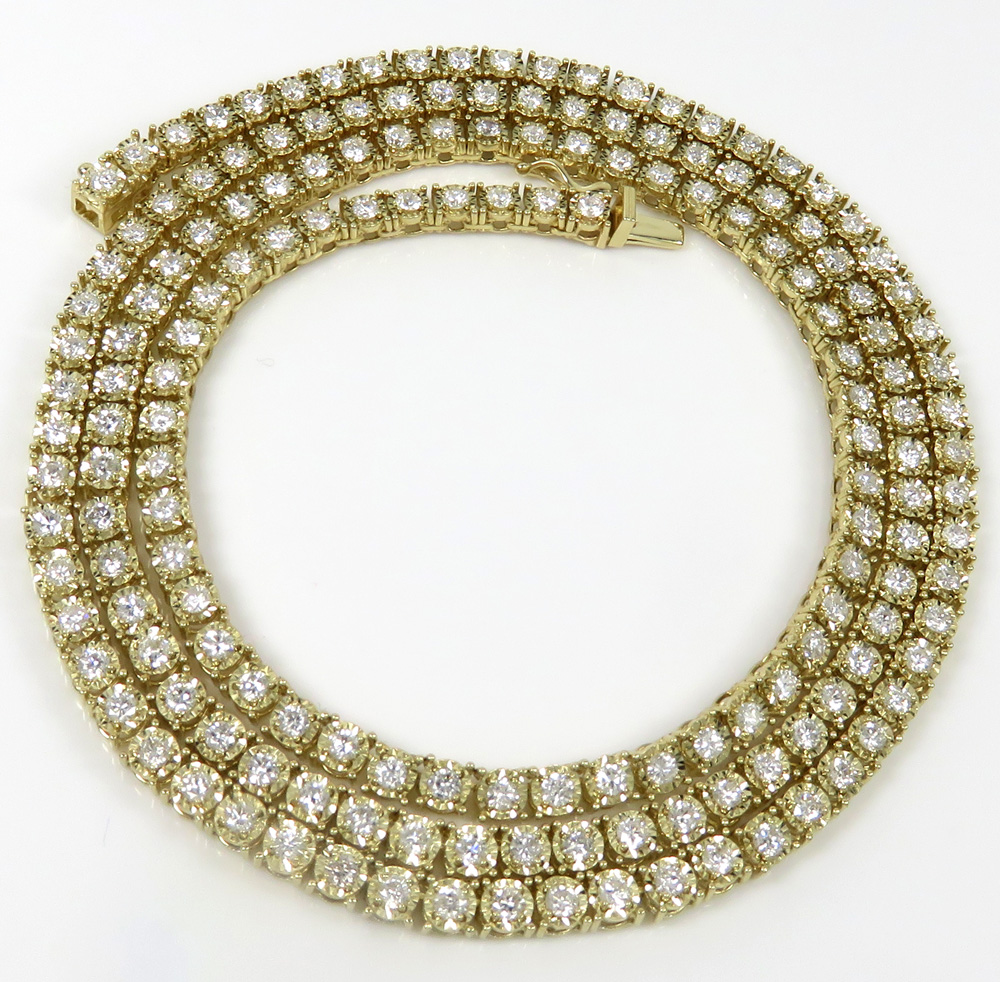 14k yellow gold round 5  pointer diamond illusion tennis chain 3.70mm 6.50ct 16-26