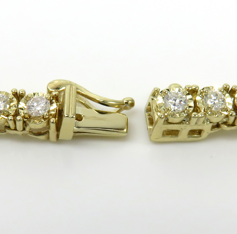 14k yellow gold round 5 pointer diamond illusion tennis chain 3.70mm 6.50ct 16-26