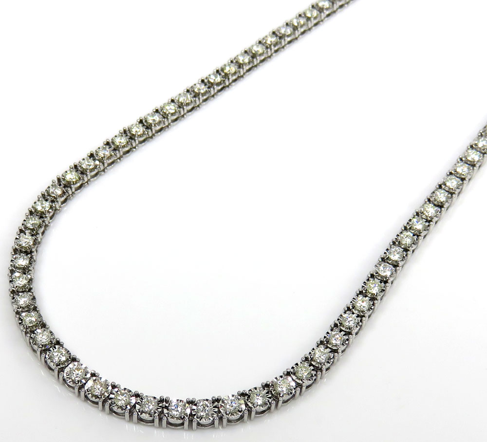 14k yellow gold round 5 pointer diamond illusion tennis chain 3.70mm 6.50ct 16-26