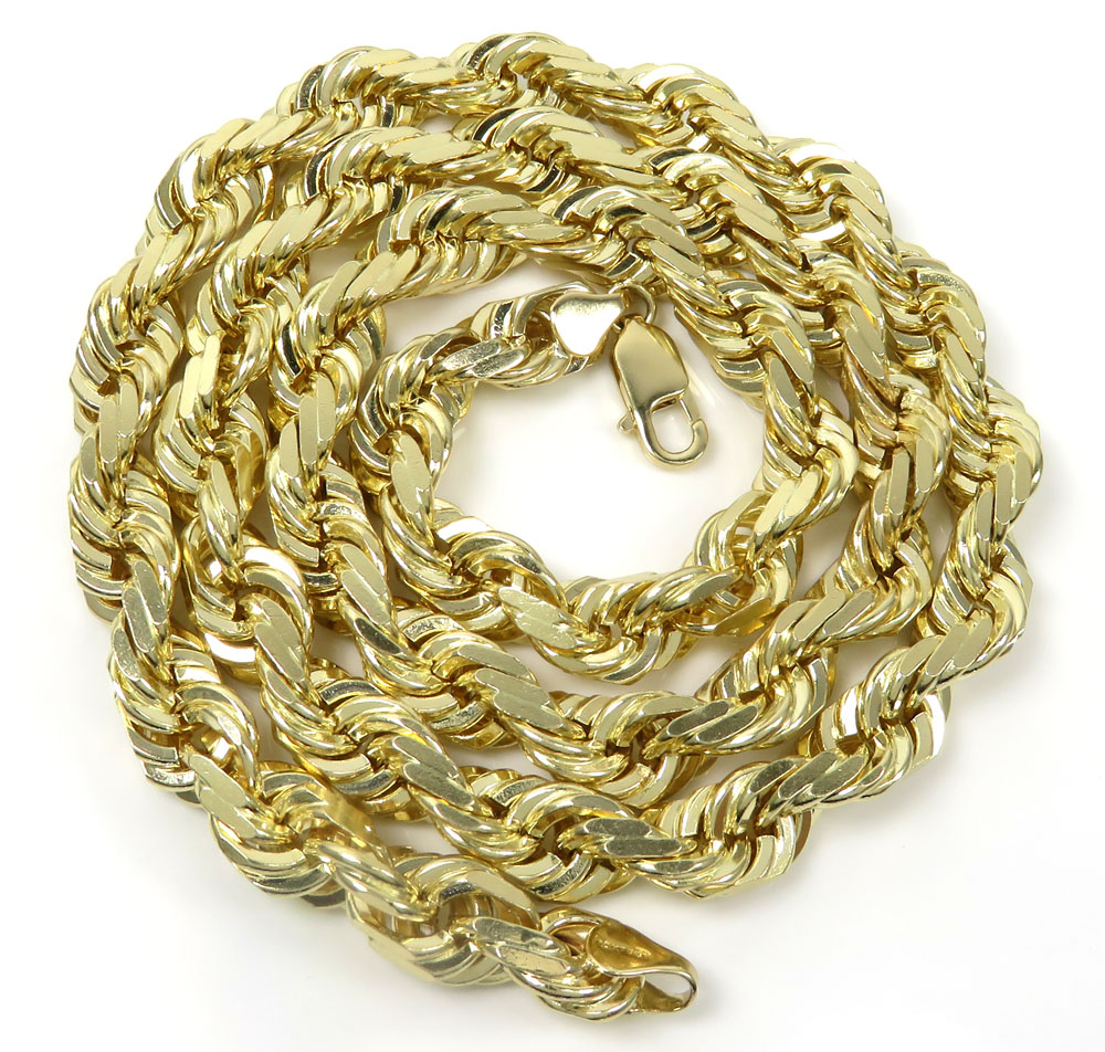 10k yellow gold solid diamond cut rope chain 22-26 inches 9mm 