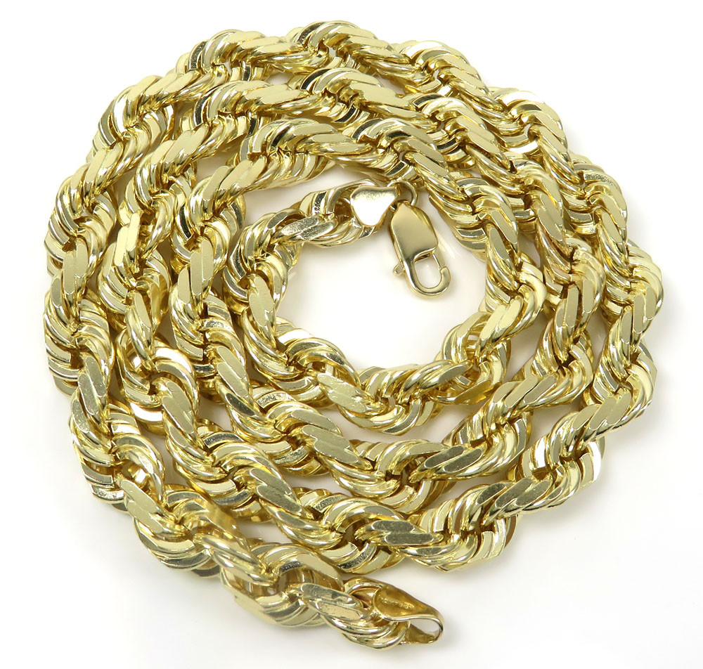 10k yellow gold solid diamond cut rope chain 22-26 inches 9mm - Image 2