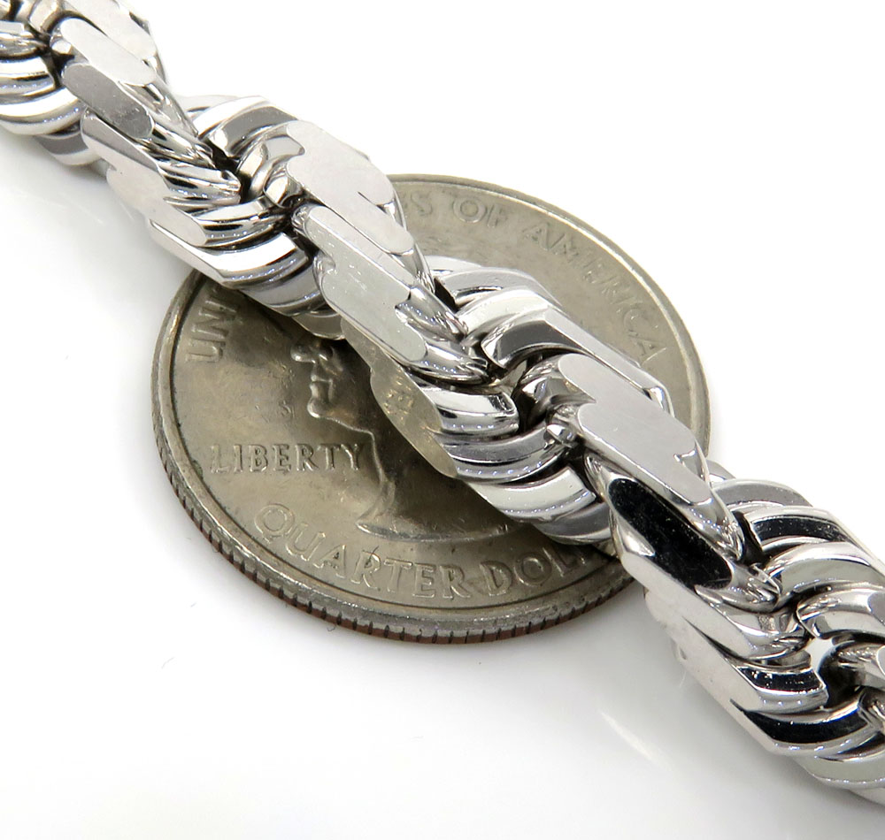 10k white gold solid diamond cut rope chain 22-30 inches 7.50mm 