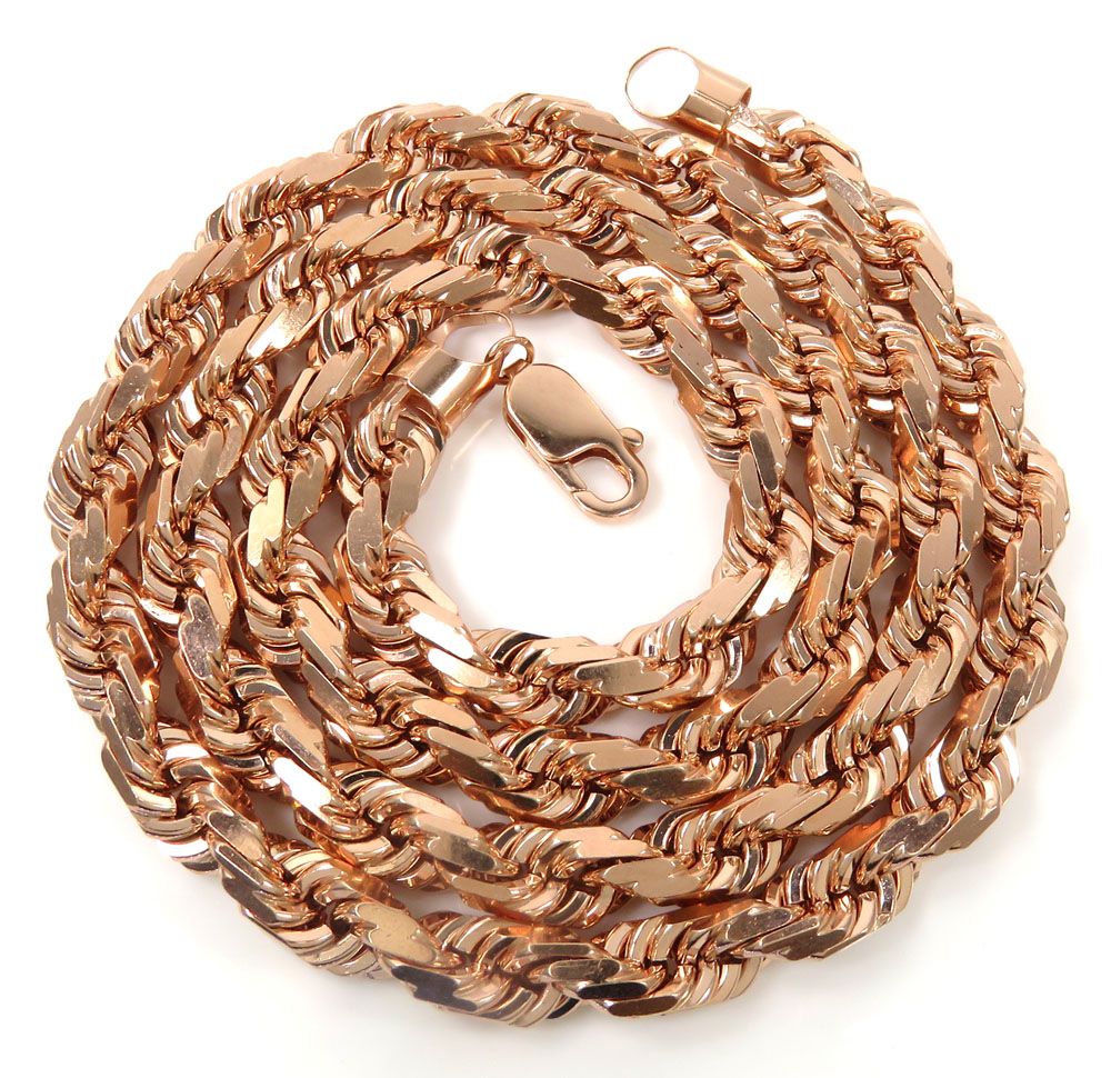 10k rose gold solid diamond cut rope chain 20-26 inches 7.5mm