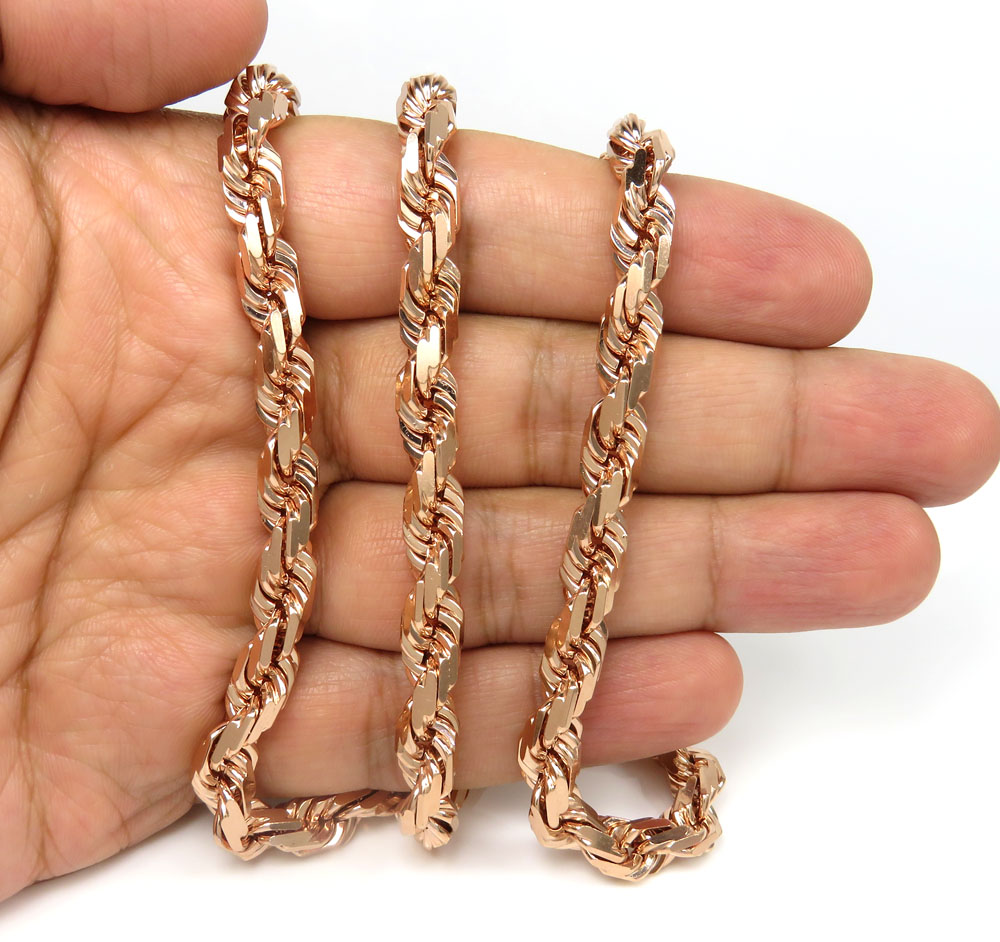 10k rose gold solid diamond cut rope chain 20-26 inches 6.5mm