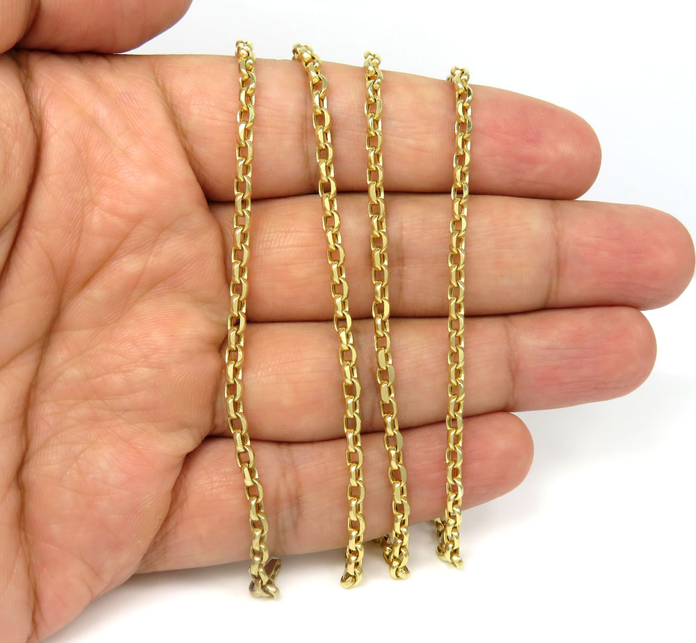 10k yellow gold hollow beveled edge cable chain 24 inch 3mm