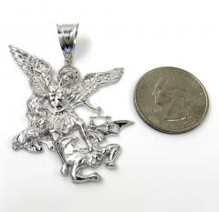 14k white gold solid back angel vs demon large pendant 