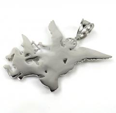 14k white gold solid back angel vs demon large pendant 