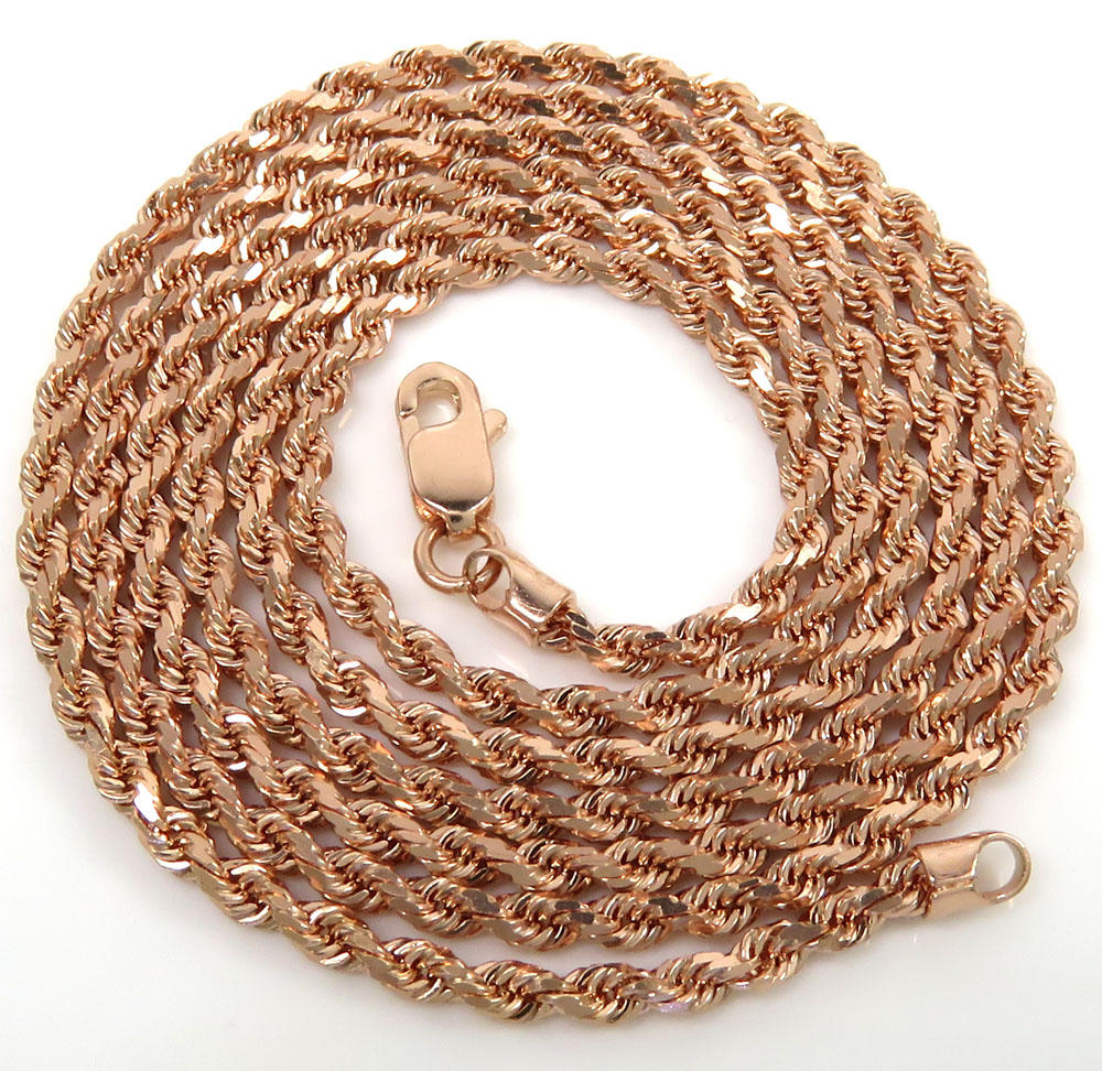 10k solid rose or white gold rope chain 18-24 inch 1.70mm