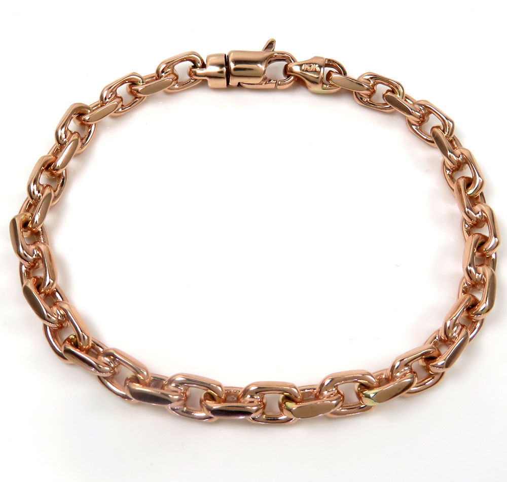 10k rose white or yellow gold solid thick cable link bracelet 8 inch 6mm