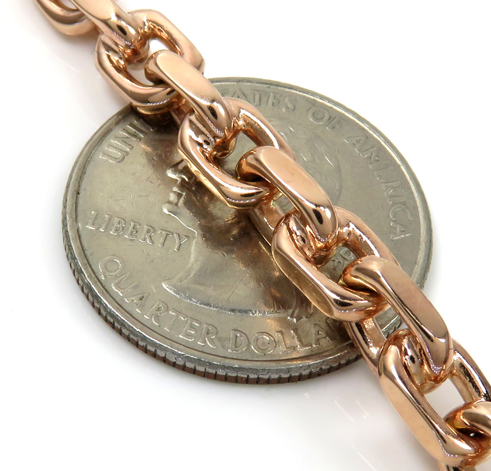 10k rose white or yellow gold solid thick cable link bracelet 8 inch 6mm