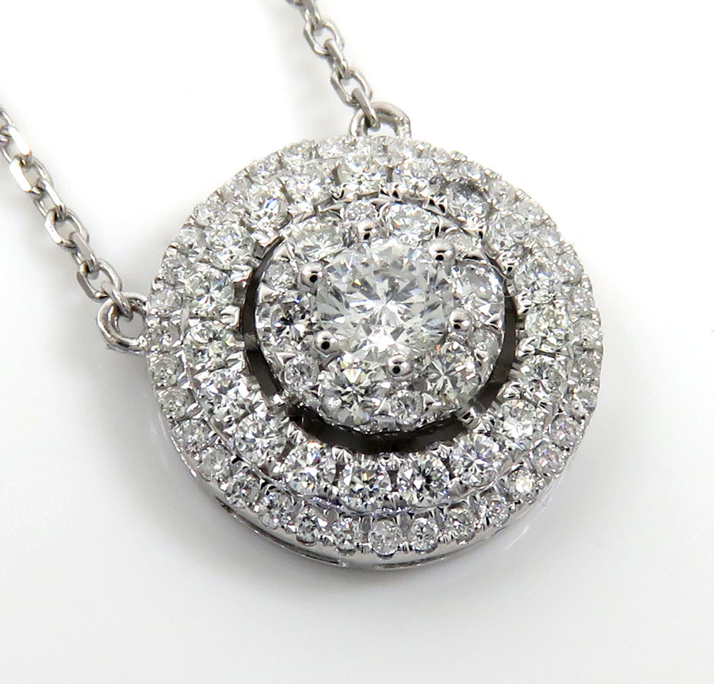 14k white gold diamond tier cluster pendant & necklace 1.16ct 