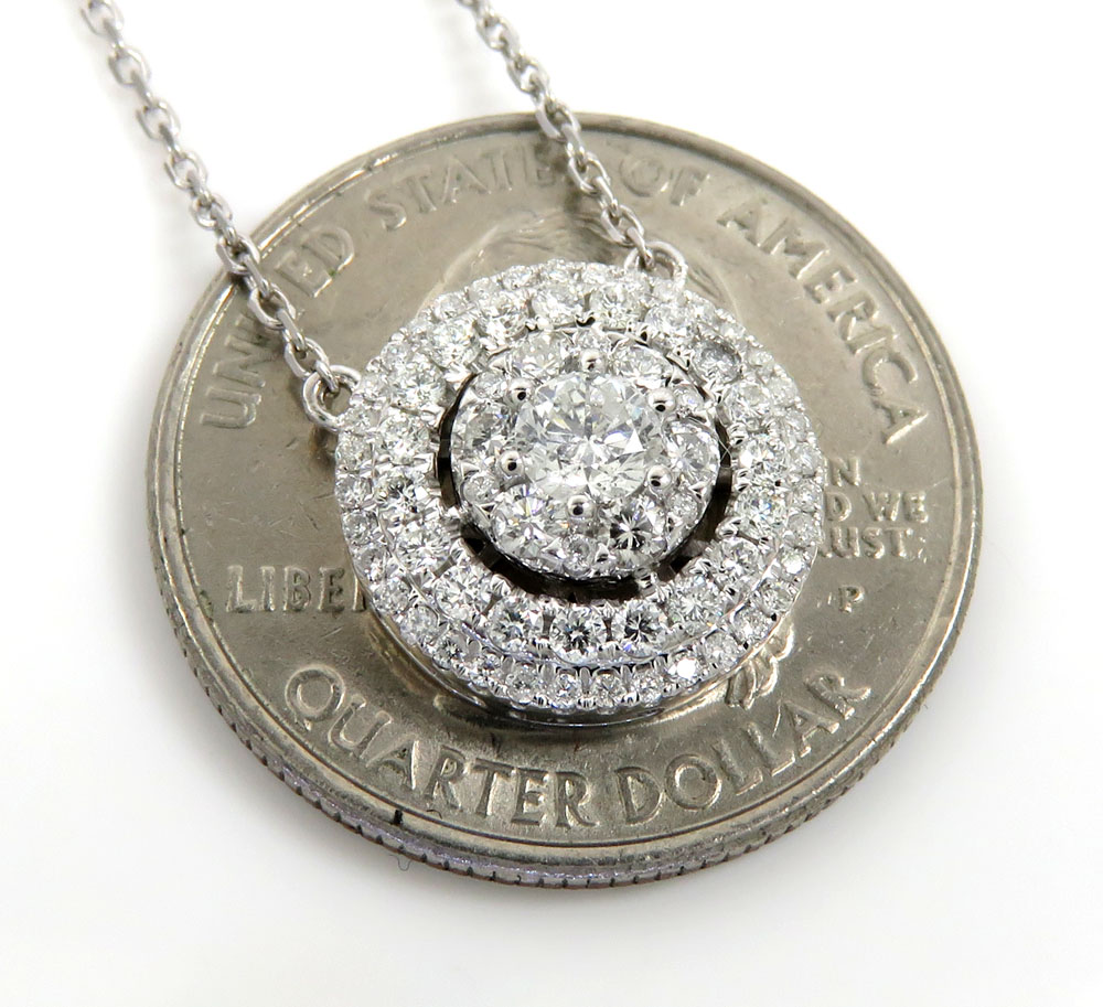 14k white gold diamond tier cluster pendant & necklace 1.16ct 