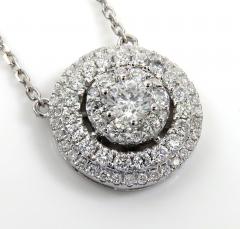 14k white gold diamond tier cluster pendant & necklace 1.16ct 