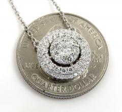 14k white gold diamond tier cluster pendant & necklace 1.16ct 