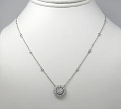 14k white gold diamond tier cluster pendant & necklace 1.16ct 