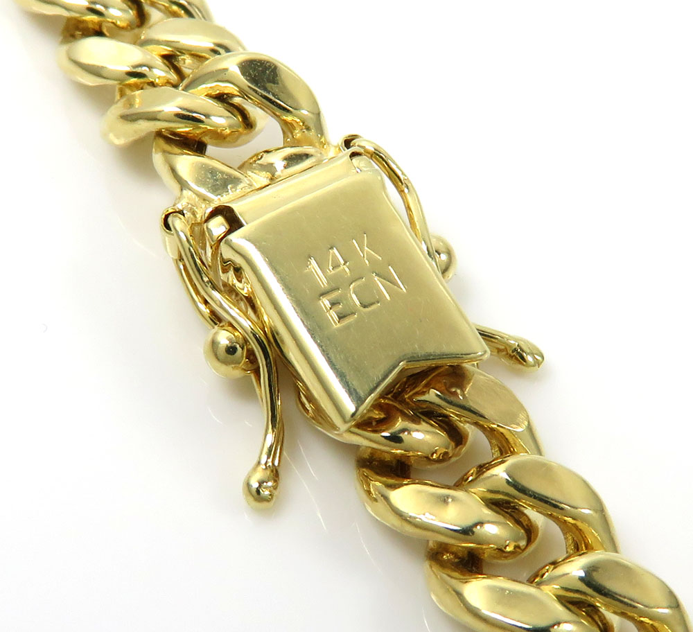 14k yellow gold hollow miami cuban link chain 18-24 inches 7.50mm