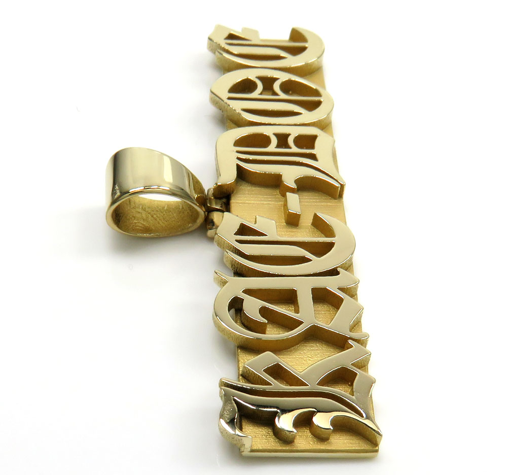 14k yellow gold 6 letter custom name plate pendant 