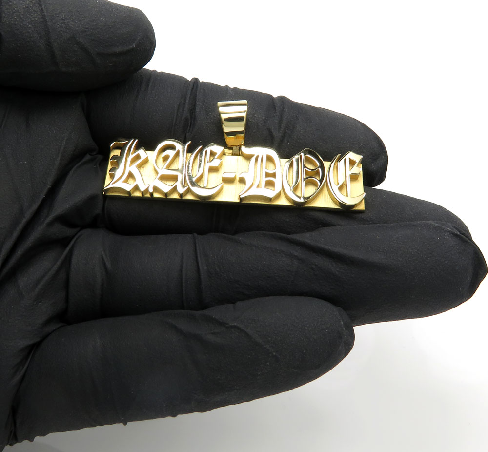 14k yellow gold 6 letter custom name plate pendant 