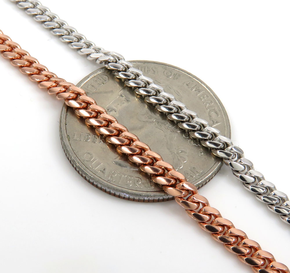 14k rose or white gold solid miami link chain 20-30 inch 3.20mm
