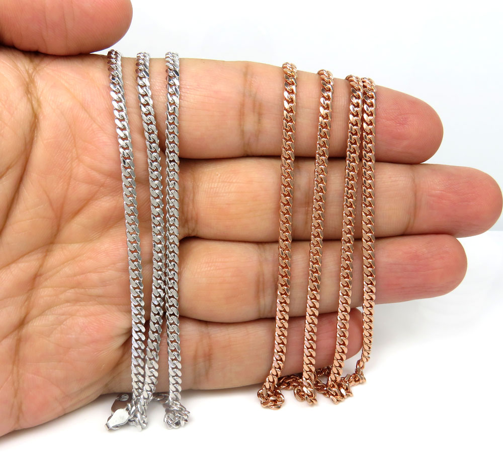 14k rose or white gold solid miami link chain 20-30 inch 3.20mm