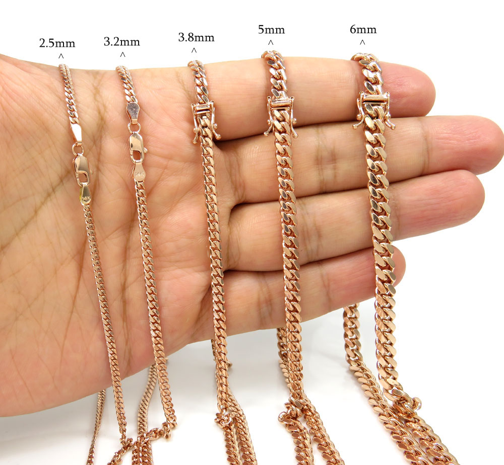 14k rose or white gold solid miami link chain 20-30 inch 3.20mm - Image 6