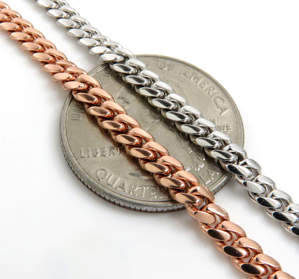 14k rose or white gold solid miami link chain 18-20 inch 3.80mm