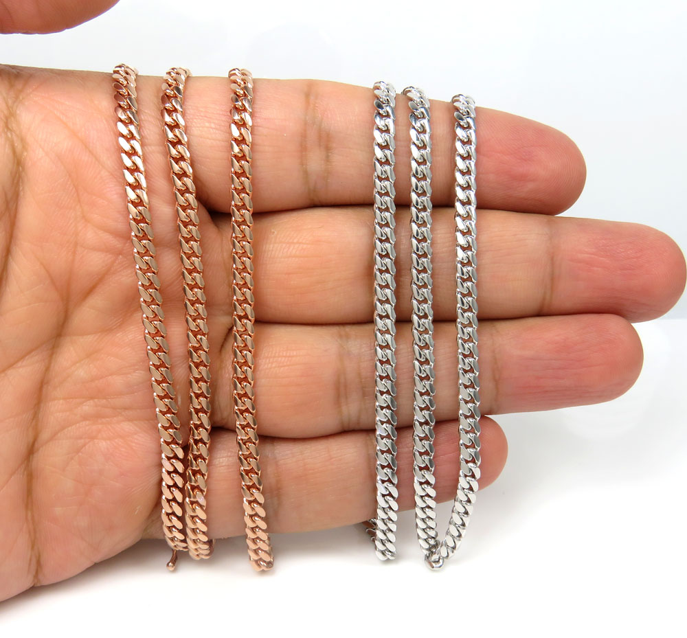 14k rose or white gold solid miami link chain 18-20 inch 3.80mm