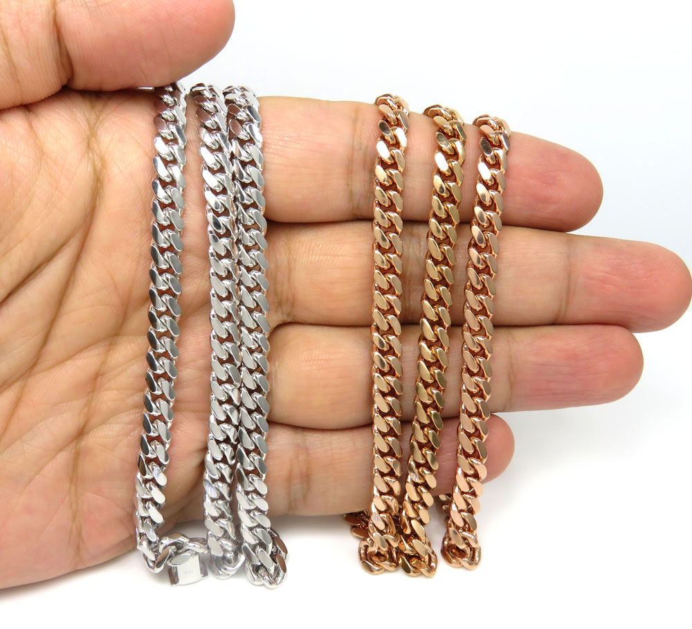 14k rose or white gold solid miami link chain 20-30 inch 6mm