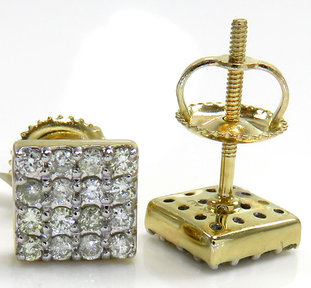 14k yellow gold 4 row square diamond earrings 0.40ct 