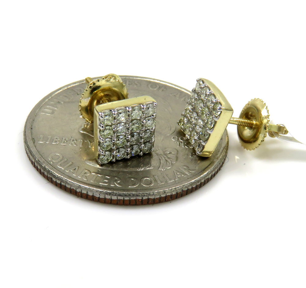 14k yellow gold 4 row square diamond earrings 0.40ct 