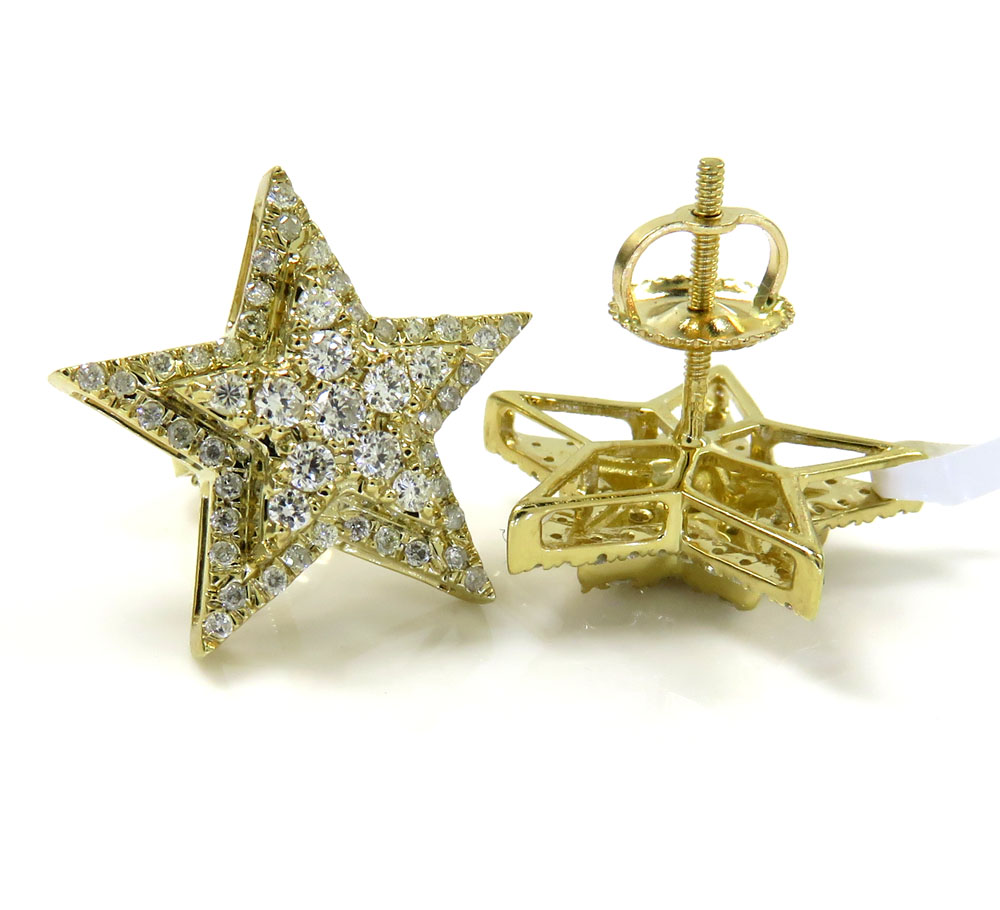 14k yellow gold diamond stacked star earrings 0.55ct - Image 2