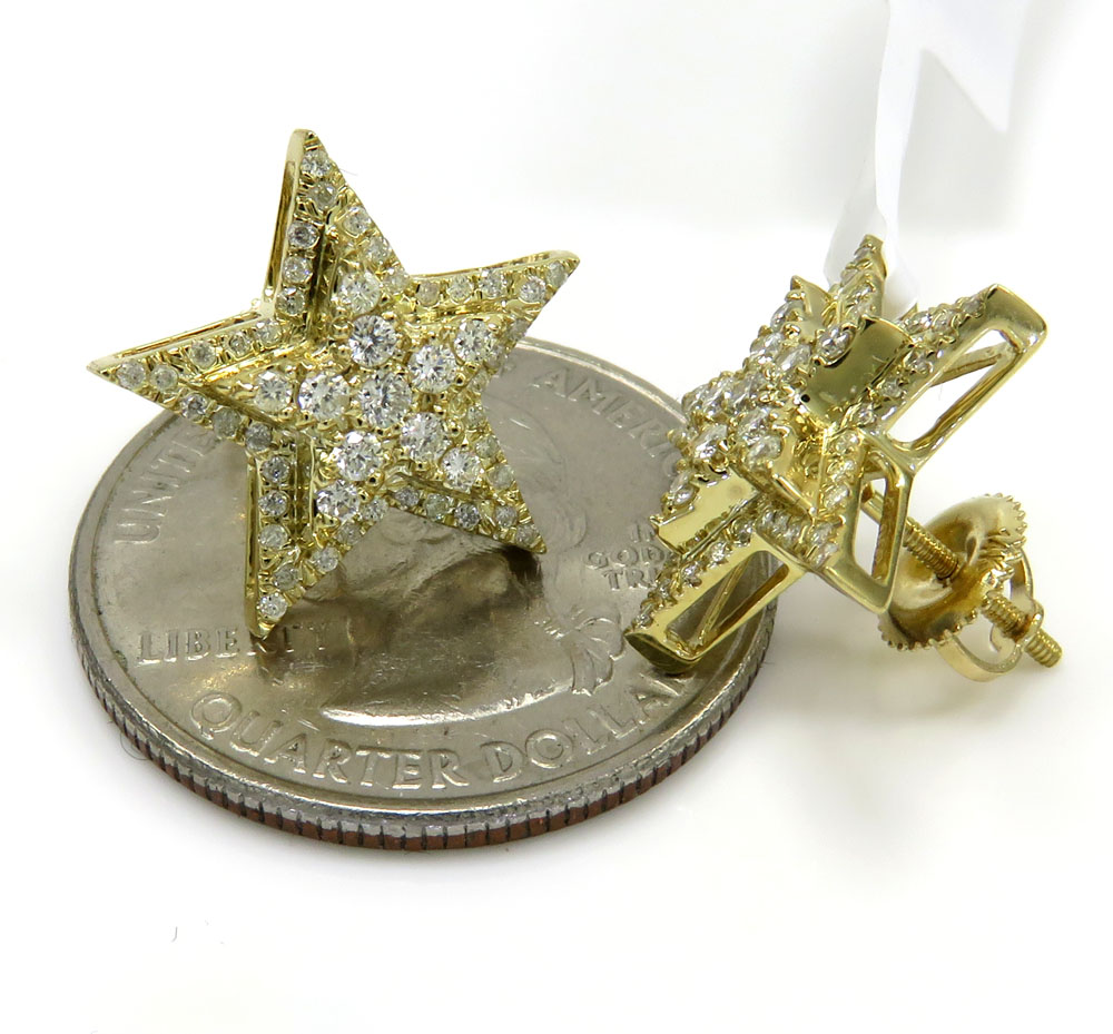 14k yellow gold diamond stacked star earrings 0.55ct - Image 3