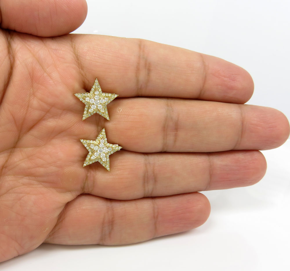 14k yellow gold diamond stacked star earrings 0.55ct - Image 4