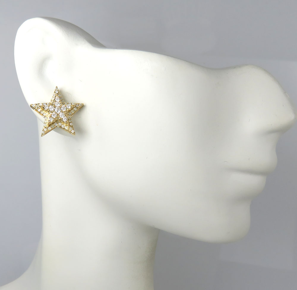 14k yellow gold diamond stacked star earrings 0.55ct - Image 5