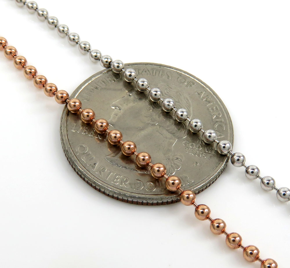 14k white or rose gold smooth ball link chain 20-28 inches 2mm - Image 2