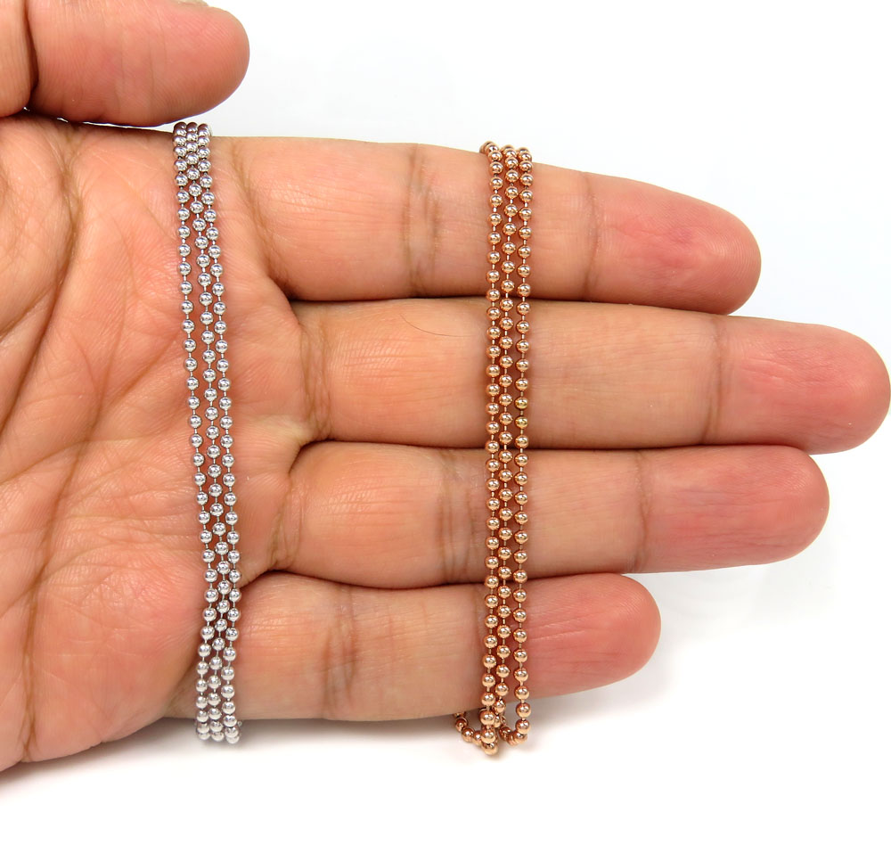14k white or rose gold smooth ball link chain 20-28 inches 2mm