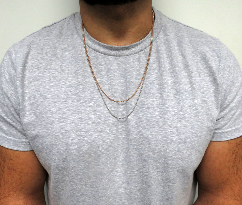 14k white or rose gold smooth ball link chain 20-28 inches 2mm - Image 5